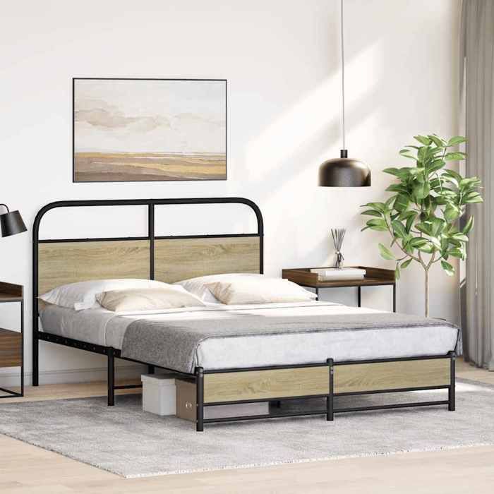 Bed frame 120x190 cm - UU - Sonoma oak - 196x125x100 cm - Clearance height 27 cm - With headboard - Slatted base