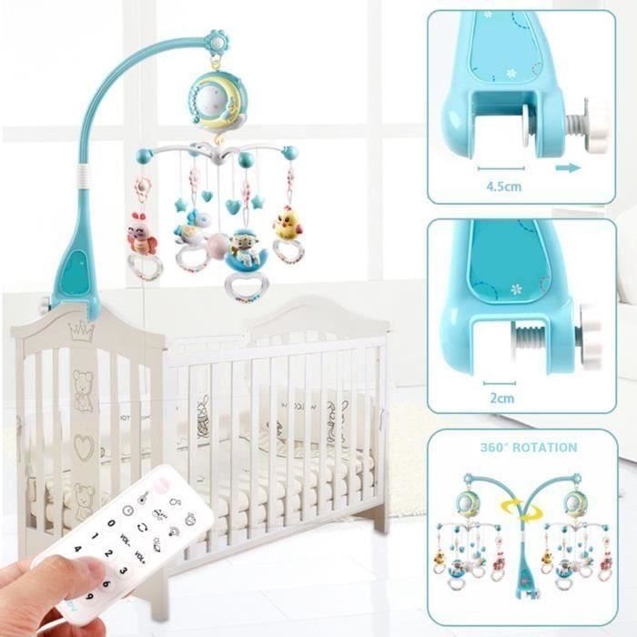 Móvil musical con control remoto para cuna de bebé con proyección de luz, música y sonidos, apto desde el nacimiento.