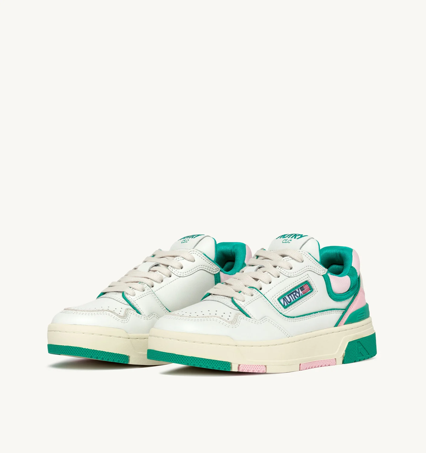 Adidași CLC din piele albă, verde și roz