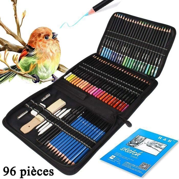 Kit de Crayons de Couleurs - Professionnel - 96 Pièces - Non Toxique - Pour Enfants et Adultes - Mixte