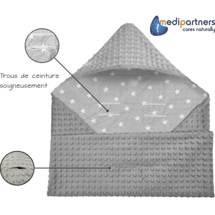 Medi Partners Autositzbezug 100% Baumwolle 85x85cm Kuschelige Kinderwagendecke (Weiße Sterne und grauer Minky)
