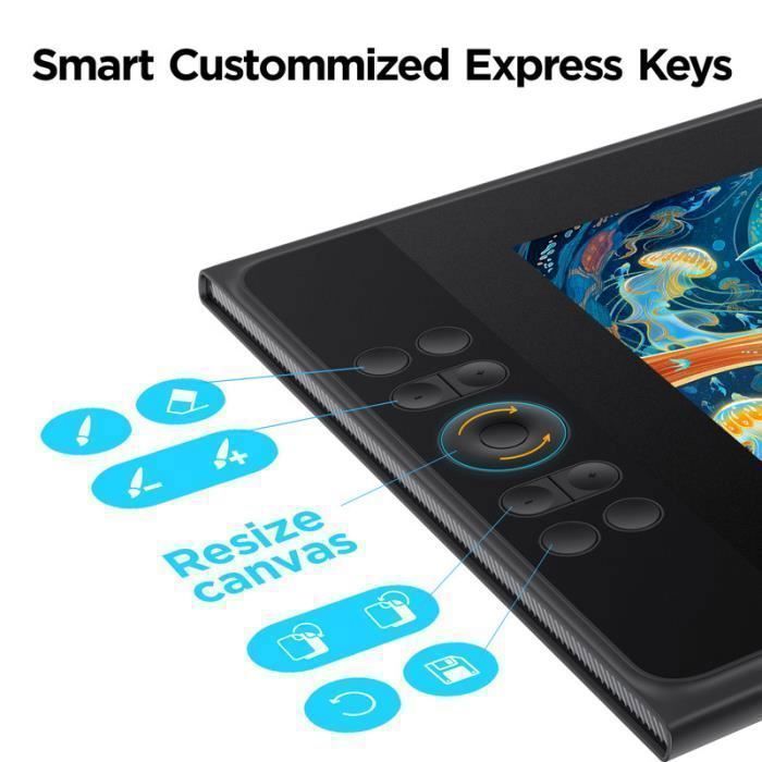 Tablette Graphique avec Ecran UGEE UE12 Plus 11,9 Pouces, Gamme de Couleurs 147%sRGB, Moniteur dessin avec 1 Roulette et 8 Touches