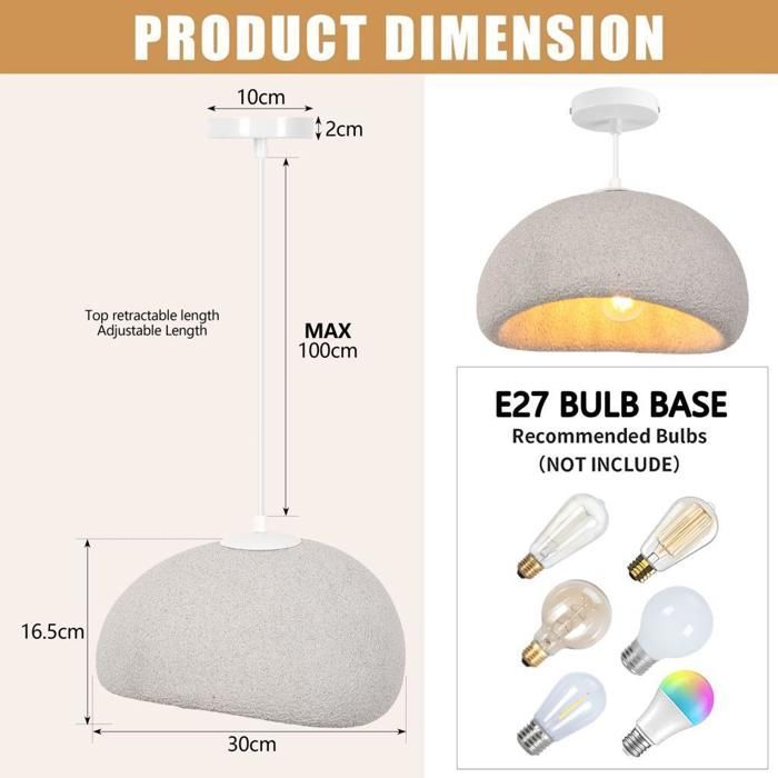 WOTTES Suspension Luminaire Moderne Créatif Gris, Lustre Design Métal Vintage E27 Lampe 1pcs Ø30cm pour Cuisine Salle à Manger
