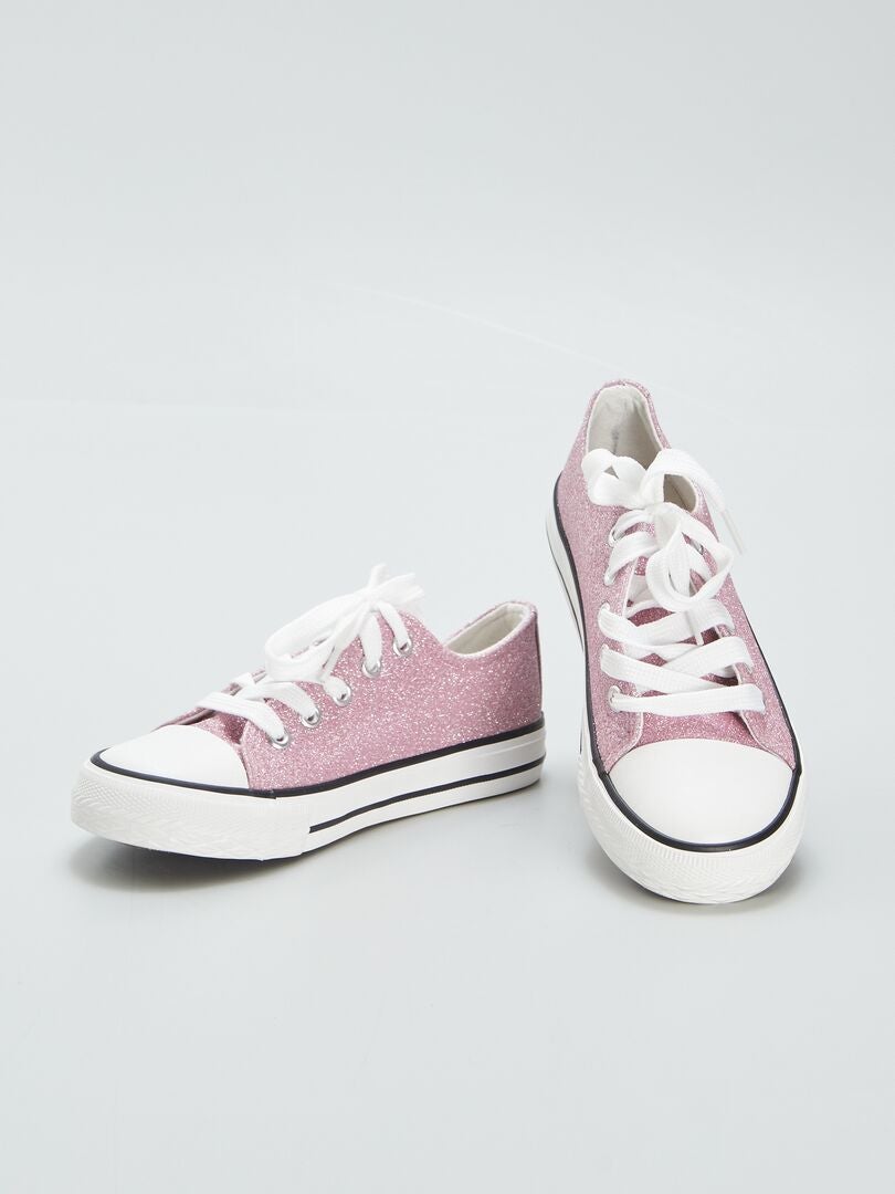 Zapatillas bajas de lona con lentejuelas - ROSA