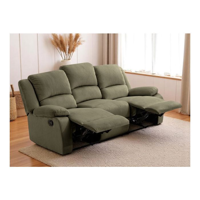 RELAXXO - LEO Sofá reclinable manual de 3 plazas en pana - Verde