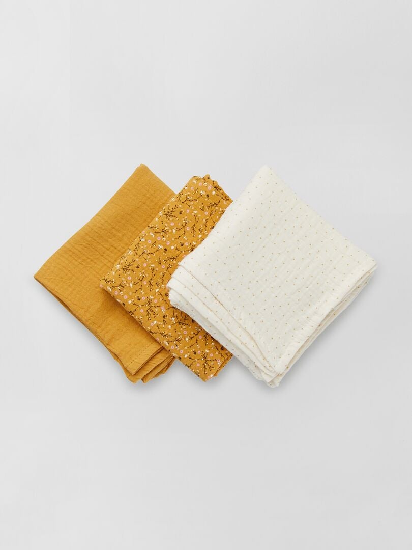 Set van 3 katoenen gaasdekens - GEEL