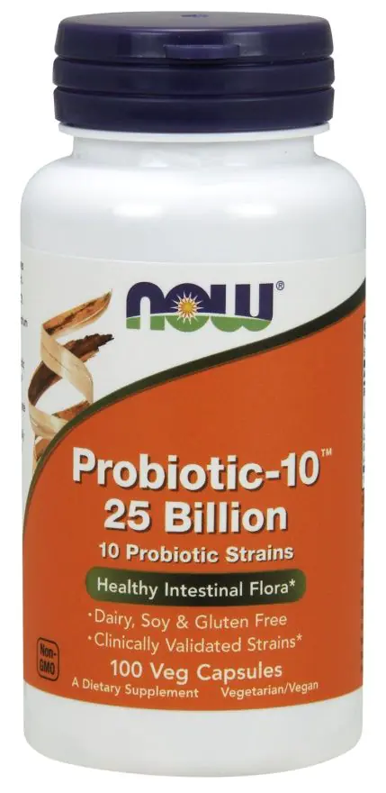 Now Foods Probiotic-10 25 Bilion, Suplement diety zawierający żywe kultury bakterii, Kapsułki