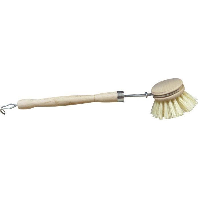 Round dish brush with natural fibers