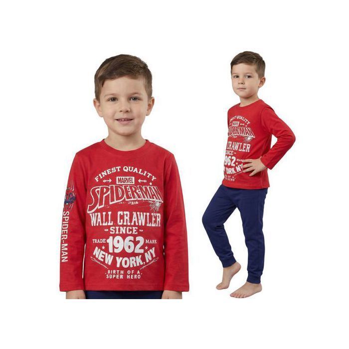 MARVEL Spider-Man tweedelige rode en marineblauwe pyjama voor jongens, katoenen pyjama met lange mouwen, 104 cm