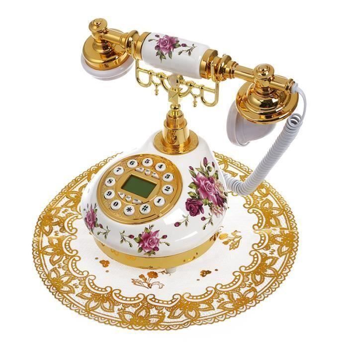 Téléphone Fixe en Céramique Rétro Antique avec Répondeur Combiné - Jaune