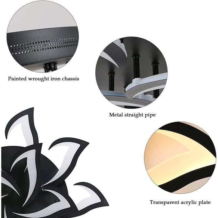 DORLINK 100W LED Ceiling Light - Adjustable Color Temperature 3000-6500K - 14 Black Acrylic Design Lights - Living Room Dining Room