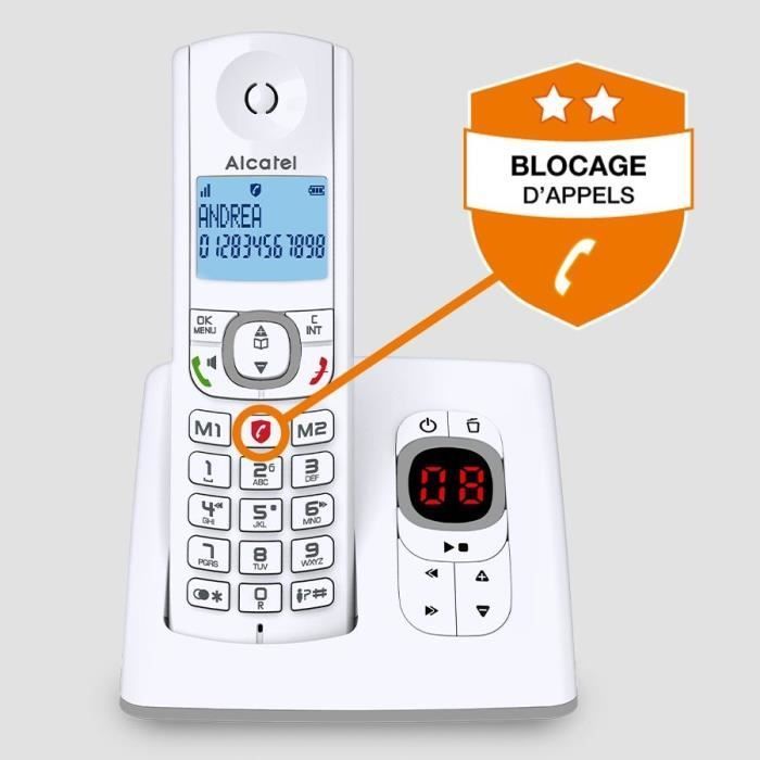 Draadloze telefoon - ALCATEL - F530 Voice - Antwoordapparaat, oproepblokkering, handsfree, 2 snelkiesnummers, wit/grijs