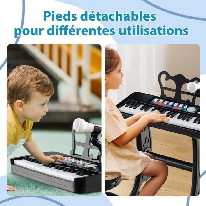 Piano electrónico COSTWAY para niños de 3 años, 37 teclas, con taburete, micrófono ajustable y atril extraíble, color negro.