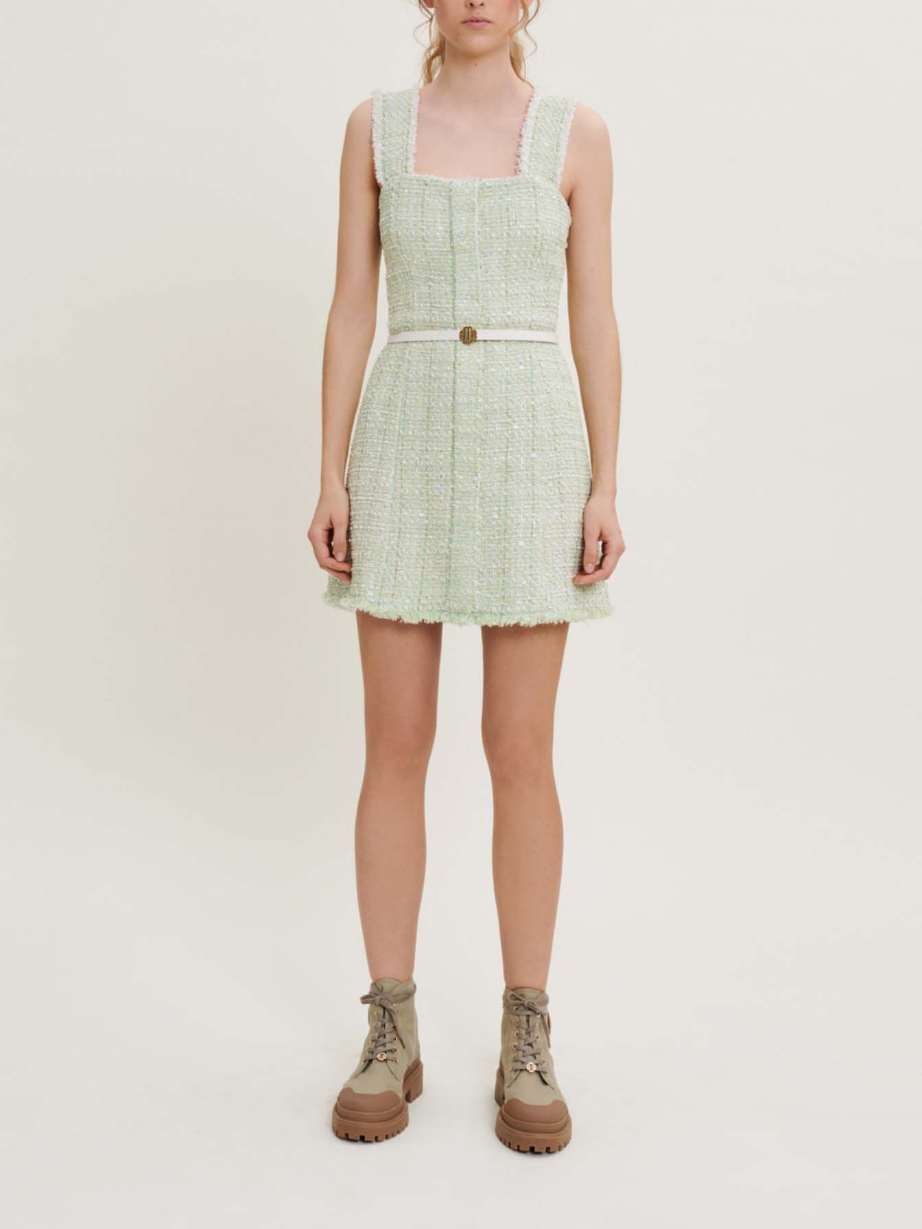 Rochie strălucitoare din tweed - Vert clair