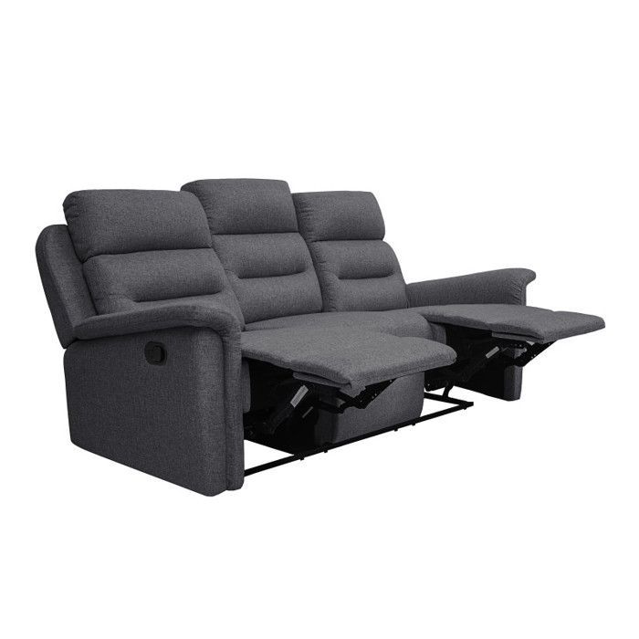 Canapé de Relaxation 3 places en Tissu Gris LÉON - Gris foncé - L191 x 94 x 100cm - LOUNGITUDE
