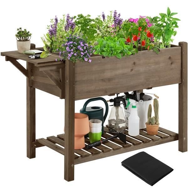 Raised Wooden Garden Bed - with Drainage Holes for Growing Plants - Home/Balcony/Garden (Dark Brown) - Yaheetech