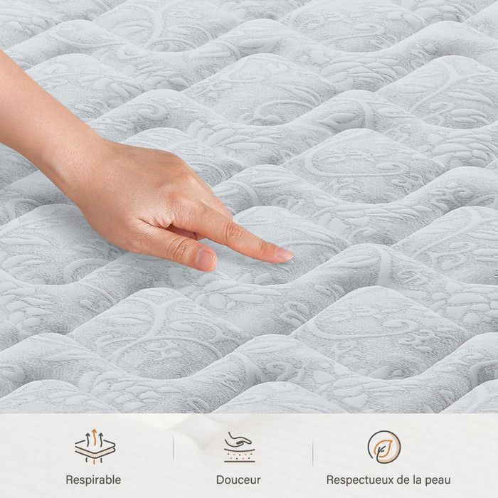 Materasso 160x200 cm, spessore 28 cm, ibrido in lattice blu + memory foam, 10 zone, media rigidità, ultra traspirante, alta resilienza