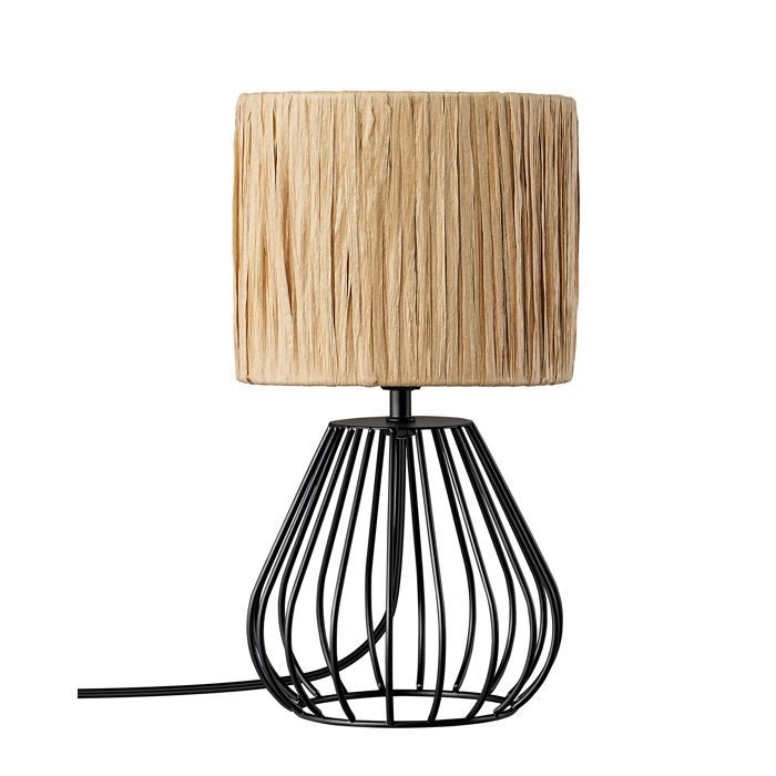 EDISHINE Table Lamp, E14 2700K LED Bulb Included, Raffia Paper Shade, Iron Cage Base