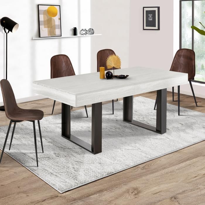 Table à manger rectangle extensible - IDMARKET - PHOENIX - Bois et gris - 4-8 personnes - 160-200 cm