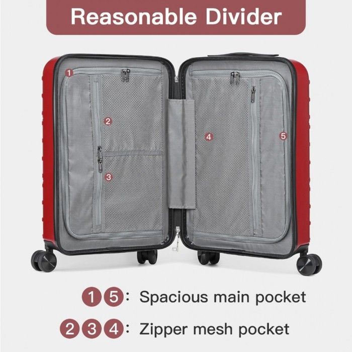 Maleta de cabina Kono de 55x35x23 cm, maleta rígida de polipropileno con 4 ruedas y cerradura TSA, 20 pulgadas (roja)