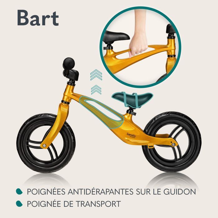 LIONELO Bart Loopfiets - Kinderfiets - Tot 30 kg - Lichtgewicht - Verstelbaar stuur en zadel - Geel