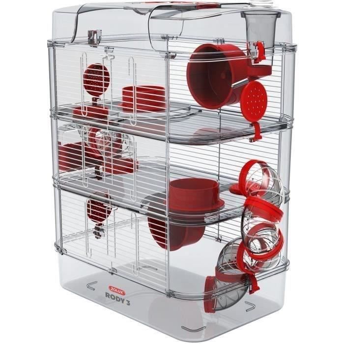 ZOLUX Rody3 Trio 3-stöckiger Käfig – Für Hamster, Mäuse und Rennmäuse – L 41 x B 27 x H 53 cm – Grenadine