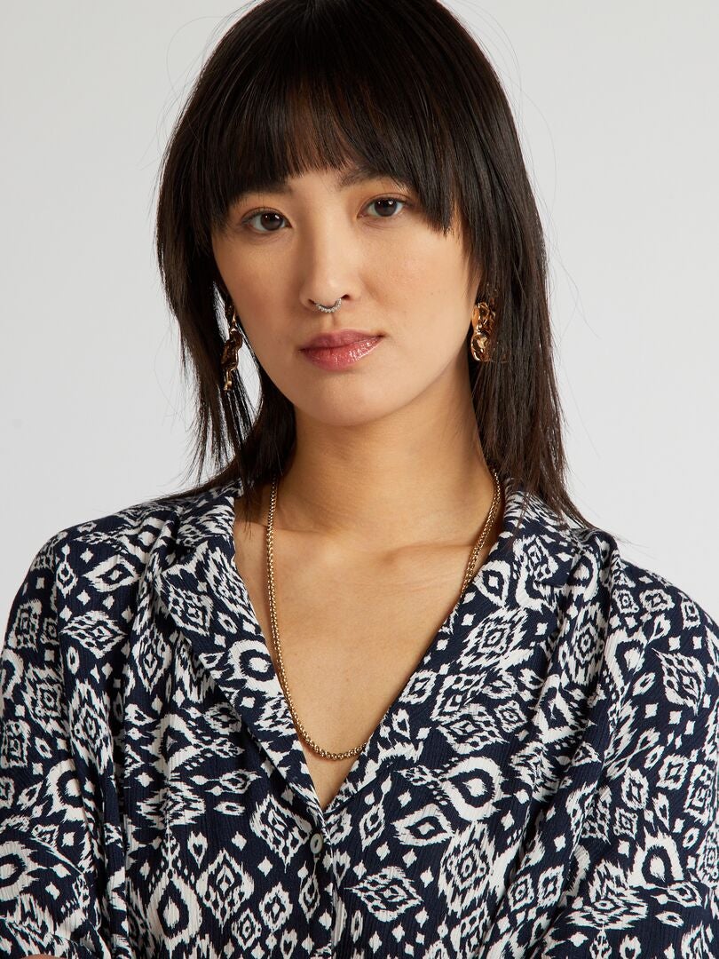 Blusa de crepé de manga corta - AZUL