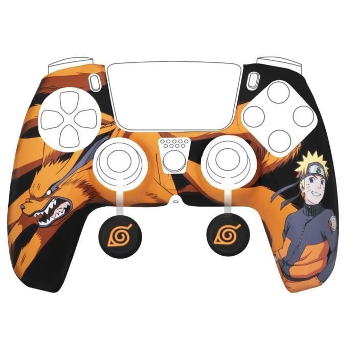 Capa protetora para controle - KONIX - Naruto Shippuden - DualSense PS5 - Silicone - Design Kurama/Kyūbi e Naruto - Preta