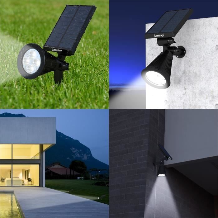 Foco solar exterior impermeable - LUMISKY - 4 LED blancos - 200 lm - Cabezal giratorio de 90°