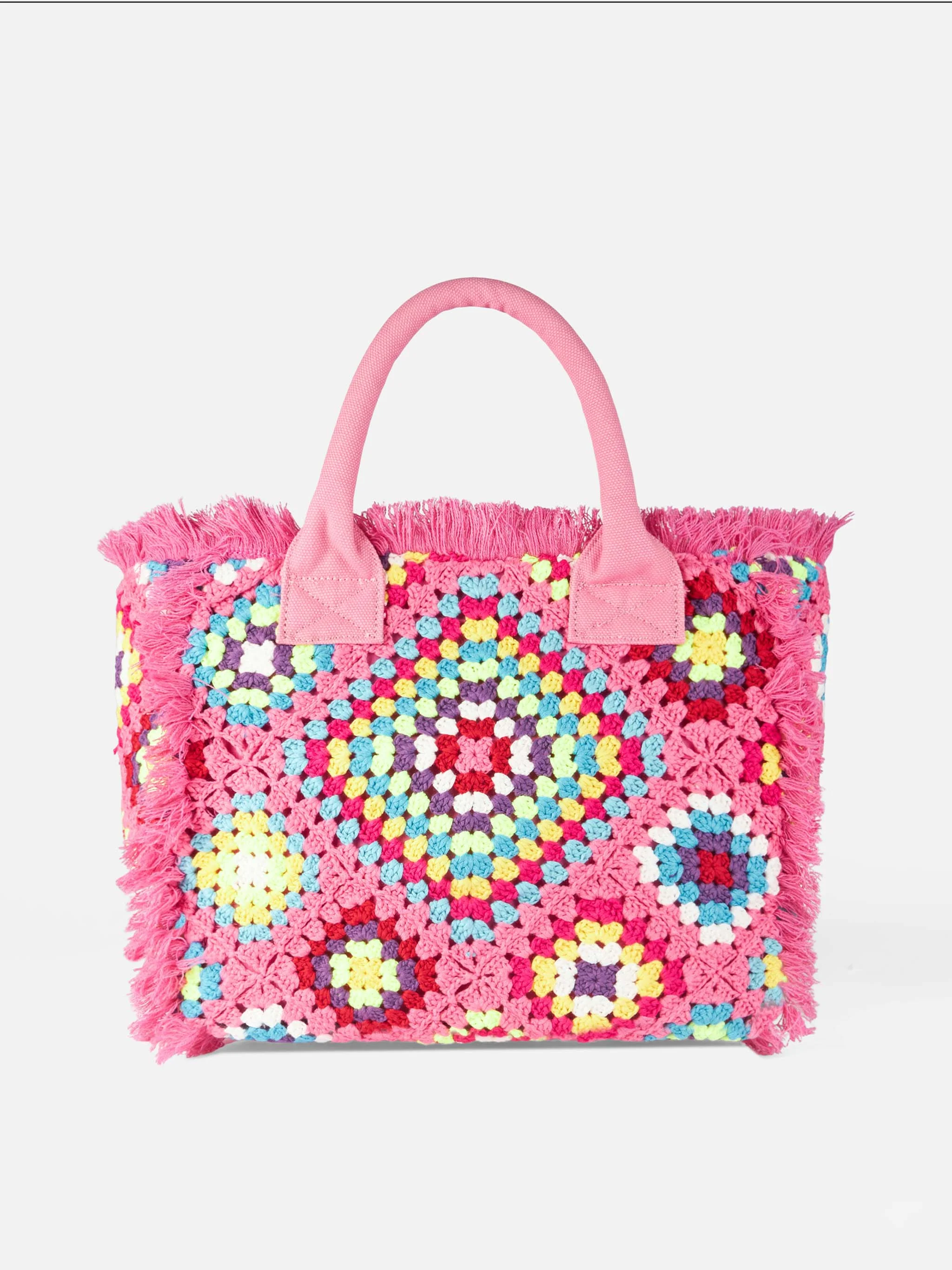 Multicolor Crochet Shoulder Bag with Fringes & Embroidered Saint Barth Logo | MC2 Saint Barth