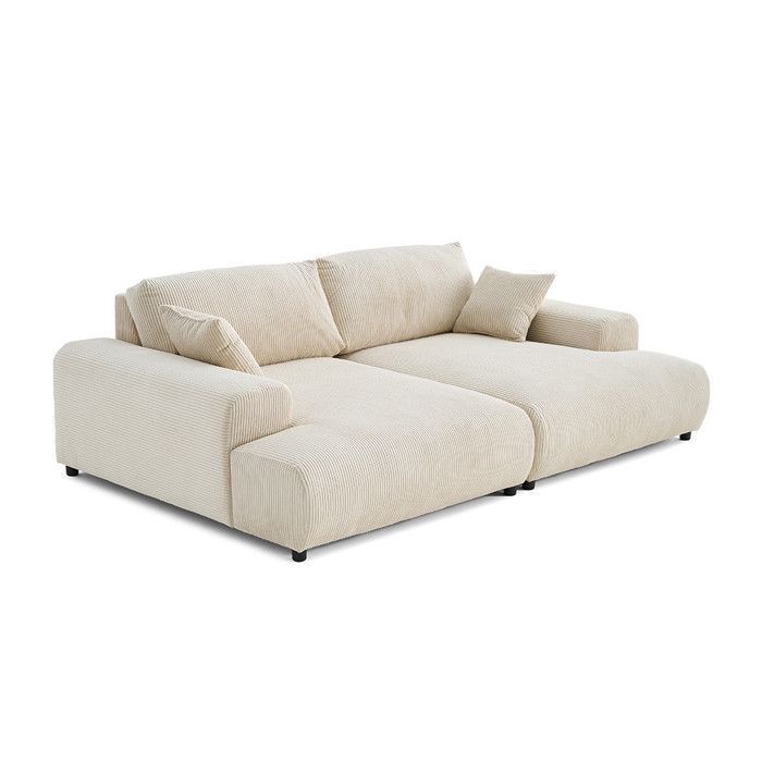 Garance - canapé droit 4 places double méridienne - assise profonde - en velours côtelé - Beige
