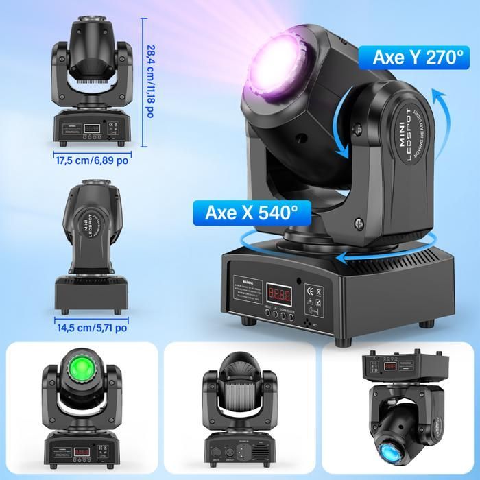 U'king Lighting Effects - Testa mobile a LED RGBW da 120W con effetto gobo e fascio luminoso - Per DJ, feste e discoteche - Nero, confezione da 4