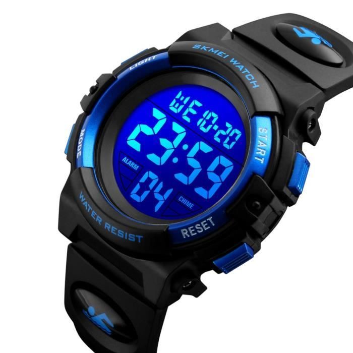 Orologio sportivo di lusso per bambini, orologio digitale impermeabile, nero e blu, regalo di Natale.