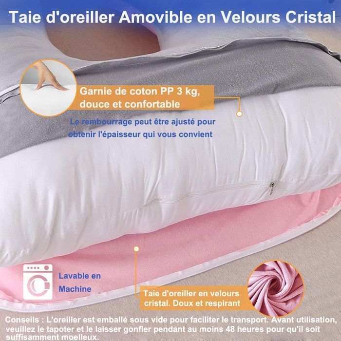 Cuscino per la gravidanza e l'allattamento BYONDSELF®, ideale per dormire e allattare, con fodera in velluto sfoderabile e lavabile.