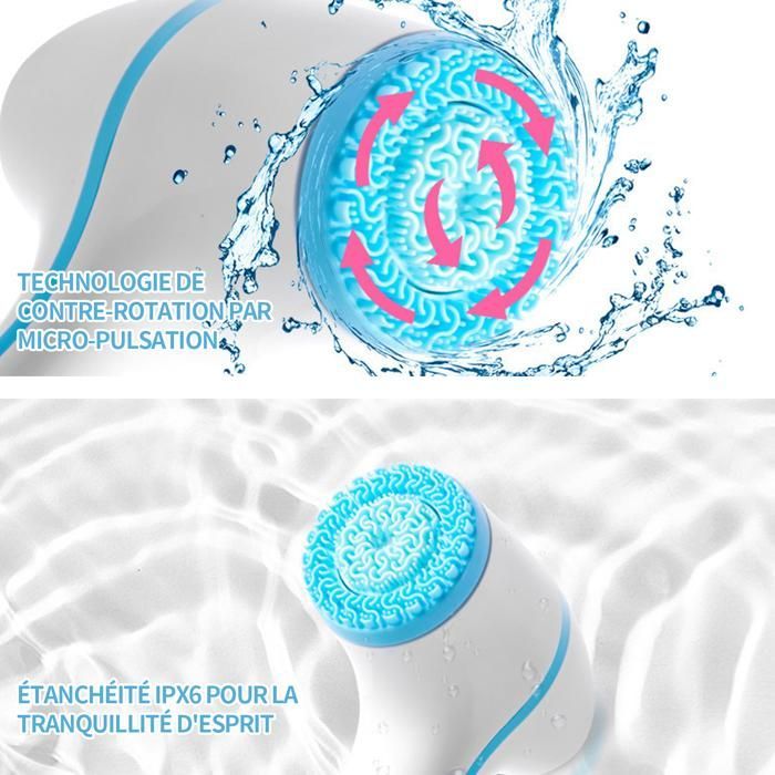 Cepillo facial de 3,7 V, 19,8 x 7,4 cm, 500 mAh, IPX6 - ATELIX - Resistente al agua, 2 velocidades, giratorio, cepillo de limpieza facial eléctrico con 3 cabezales