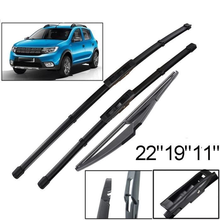 Set of 3 front and rear wiper blades for Dacia Renault Sandero II 2015 2016 2017 2018 2019