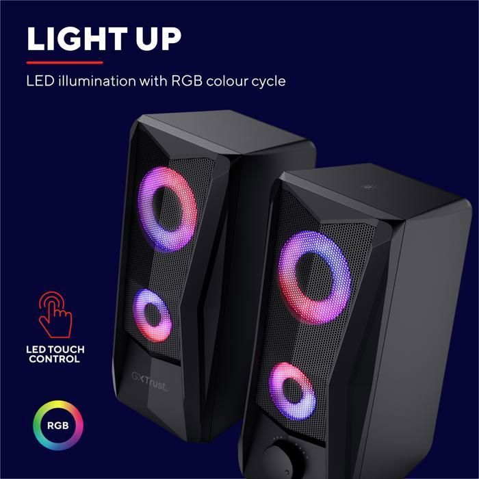 Altavoces PC Gamer 2.0 - TRUST - GXT 606B Javv - 12W - Iluminación LED RGB - Conexión USB Plug & Play