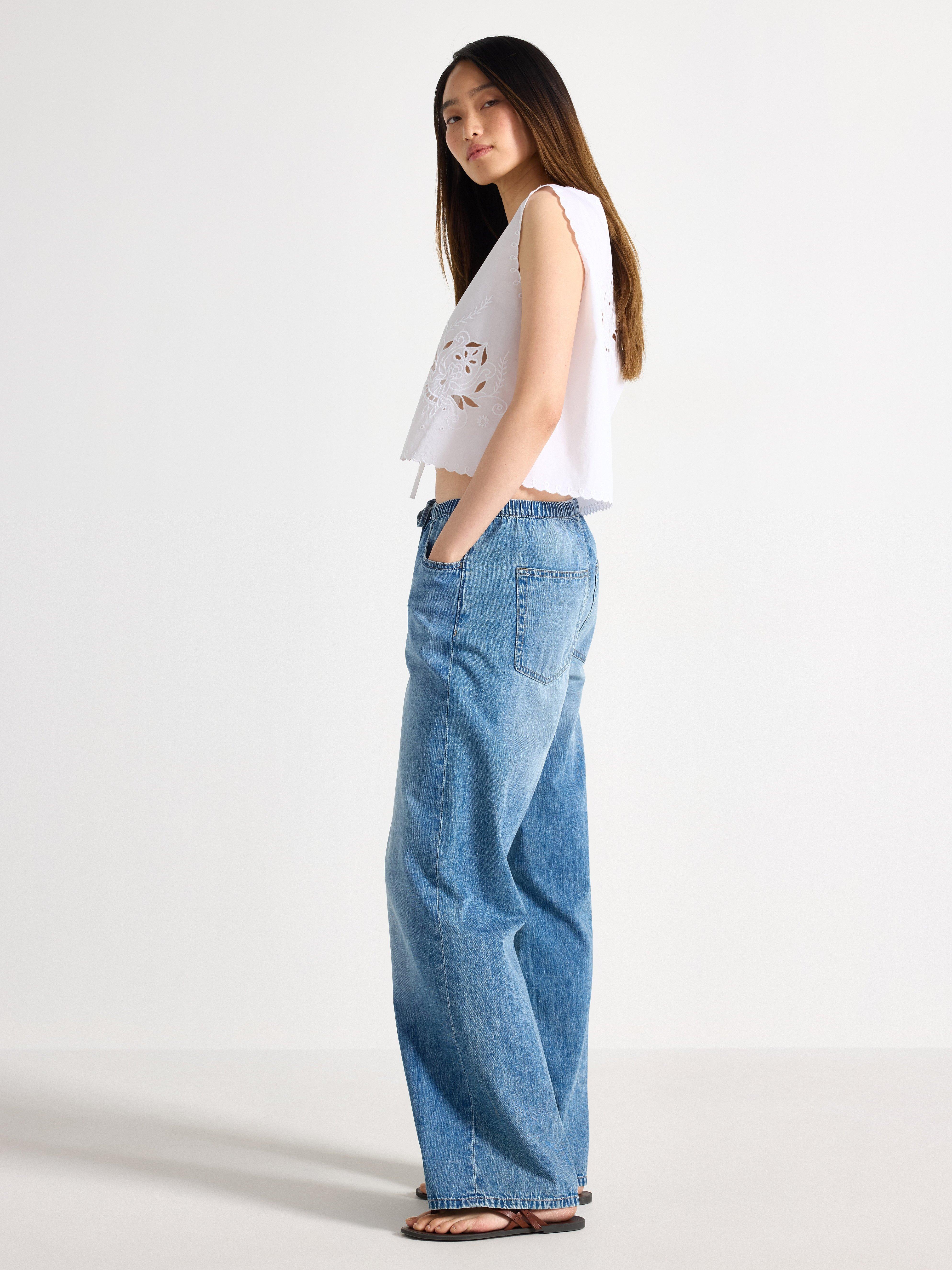 Pantalon en denim large à taille élastique