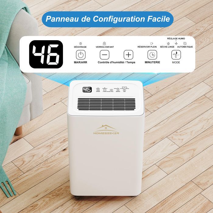 Elektrischer Luftentfeuchter 12 l/Tag – 260 W – 3 Modi inkl. Trocknerfunktion | Professionell für Wohnungen bis 45 m², Badezimmer, Schlafzimmer