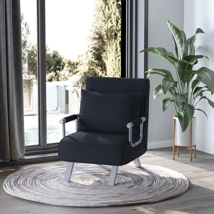 Poltrona/sofá-cama conversível - HOMCOM - 1 lugar com capa removível para máximo conforto - metal com efeito camurça - preto