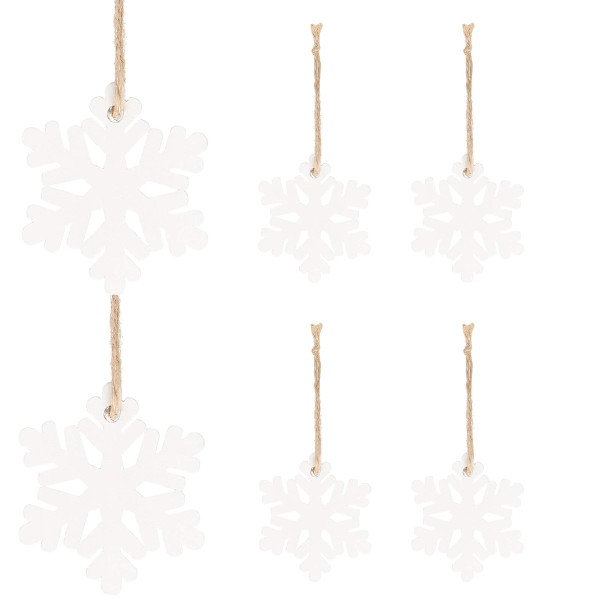 Zawieszka choinkowa 4 cm drewniana śnieżynki zestaw 6 szt.