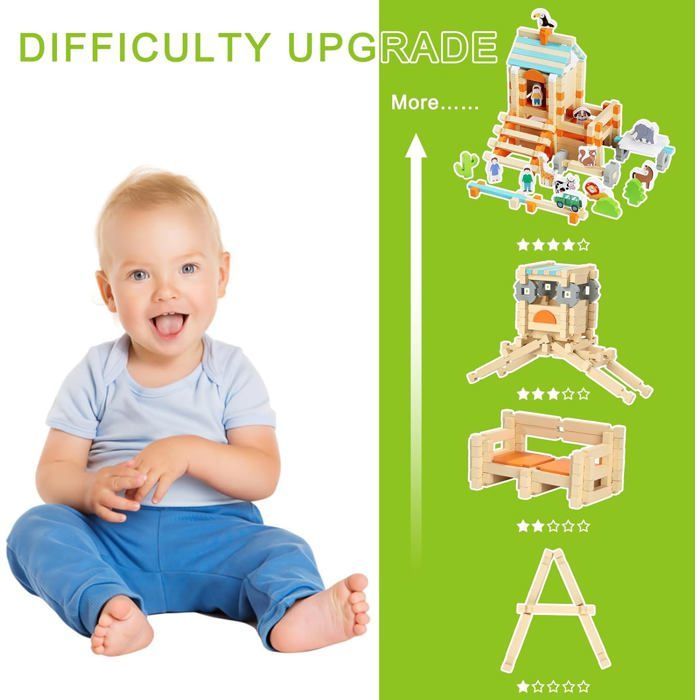 Montessori wooden building set for children, 122 pieces, educational toys for children aged 3 and up