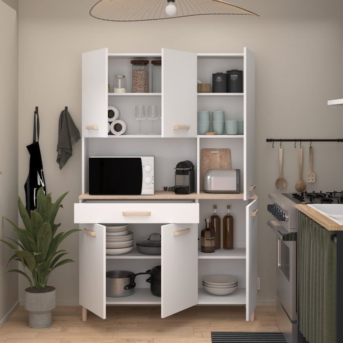 Buffet de cuisine - ESSENTIEL 2 - 120,1 x 40,3 x 182,6 cm - Blanc / Chêne - PARISOT