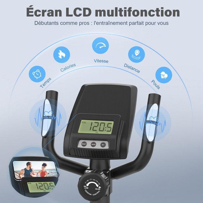Elíptica magnética 2 en 1. 16 niveles de resistencia, volante de inercia de 6 kg, peso máximo 120 kg. Aplicación Bluetooth, pantalla LCD, color negro.