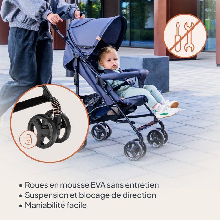 LIONELO Elia Compact Stroller - Very Lightweight - 6-36 months - Mosquito Net Included - Front Shock Absorbers - Black/White