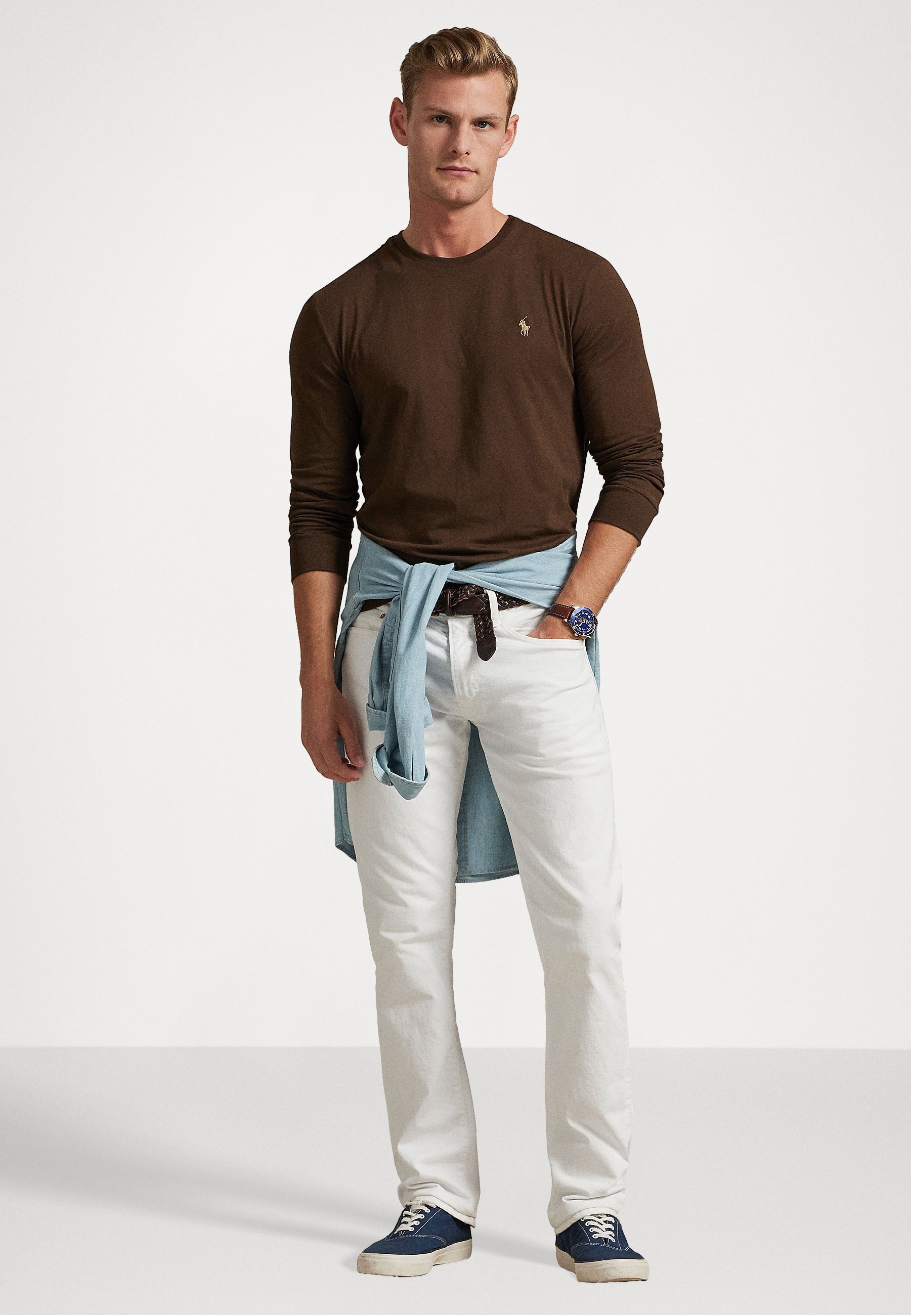 Polo Ralph Lauren T-shirt en jersey coupe slim personnalisé - Manches longues - marron muscade