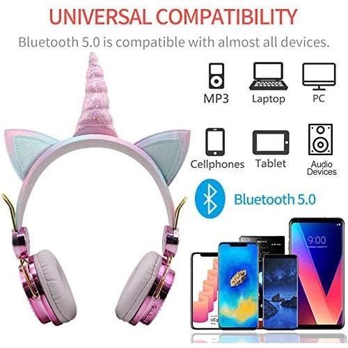 Casque sans Fil pour Enfants - APERIL - Licorne Strass Lumineux - Bluetooth - Limitation de Volume