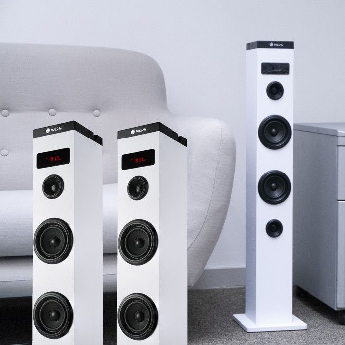 Tour de Son Bluetooth 50W NGS SKYCHARM avec Tél, Entrée Optique, USB, Radio FM et AUX in (Couleur White)+ clé USB 32go