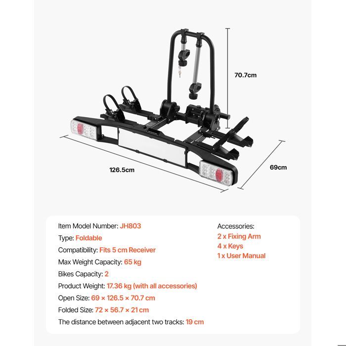 Portabicicletas DUOKU JH803 - Plegable y con cierre - Para 2 bicicletas - Receptor de 5 cm