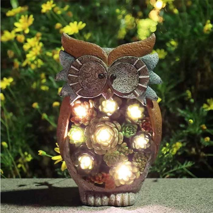 Statue Jardin Extérieur Animaux Décoration, Lumière Solaire Hibou en Résine à Énergie Solaire, Lampe Lumineuse Jardin Figurine Anima